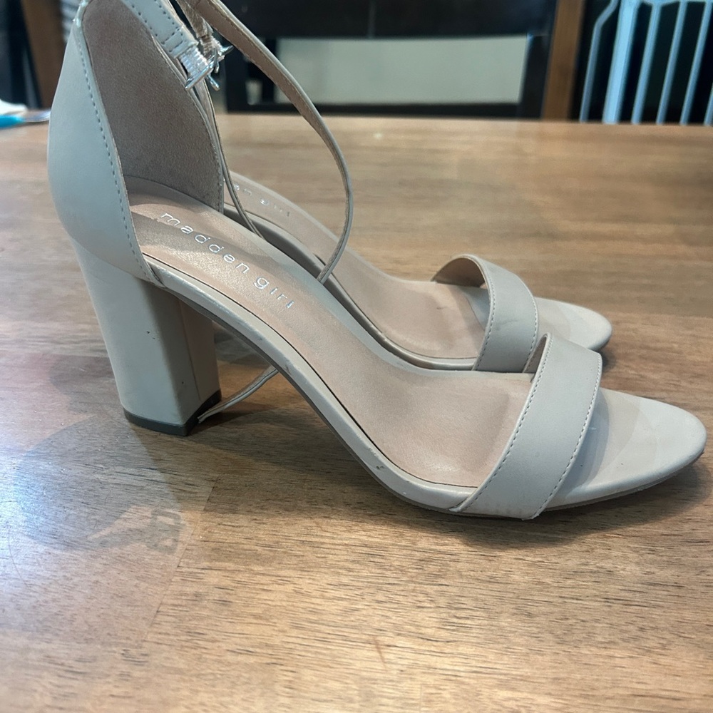 Madden Girl Nude/Beige Two-Strap Block Heel Sandals